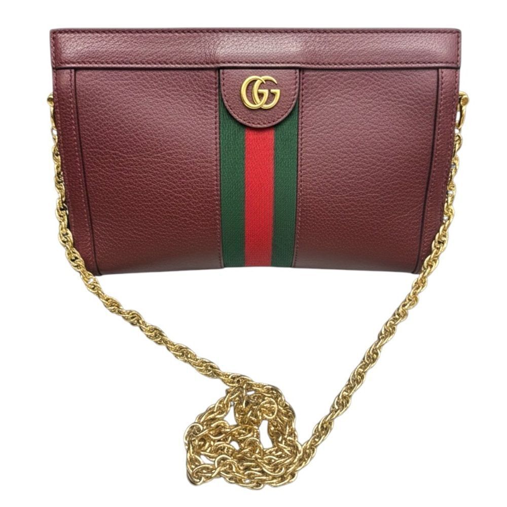GUCCI Deep Burgundy GG Marmont Webby Ophidia Small Clutch On Chain Sherry Line